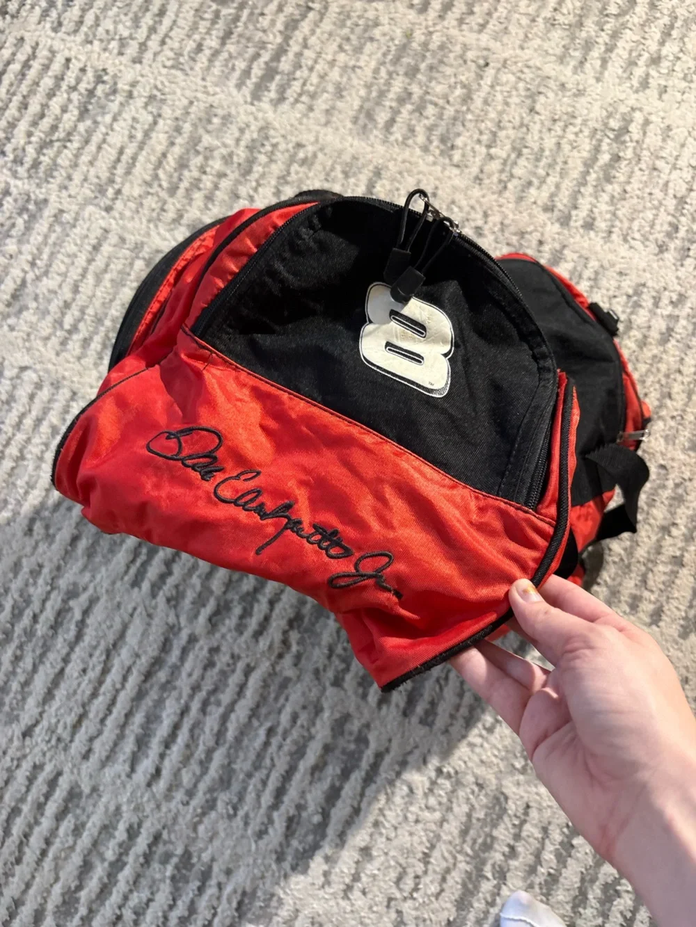NASCAR dale carnhardt jr #8 red black duffel bag